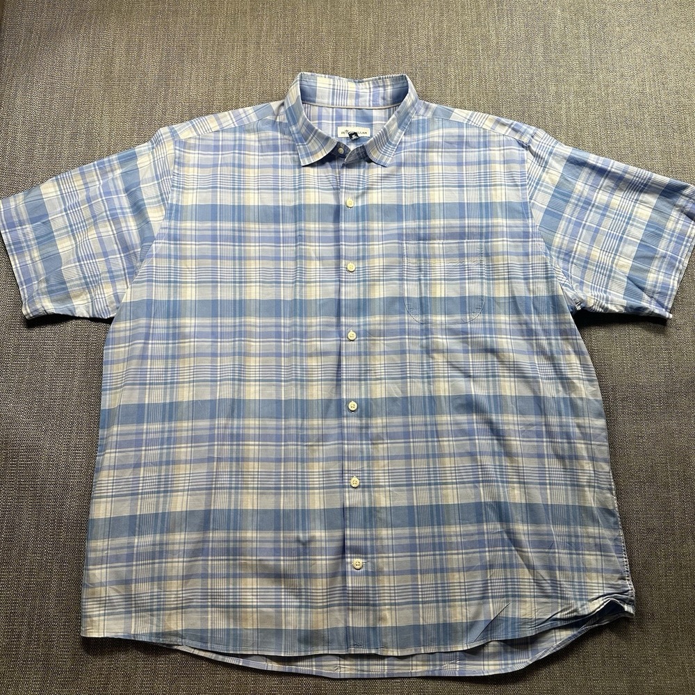 Peter Millar Shirt Men's XL Blue Check Short Sleeve Button Up Casual Up